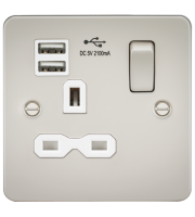 Knightsbridge Flat Plate 13A 1G Switched Socket Dual USB 2.1A White Insert (Pearl)